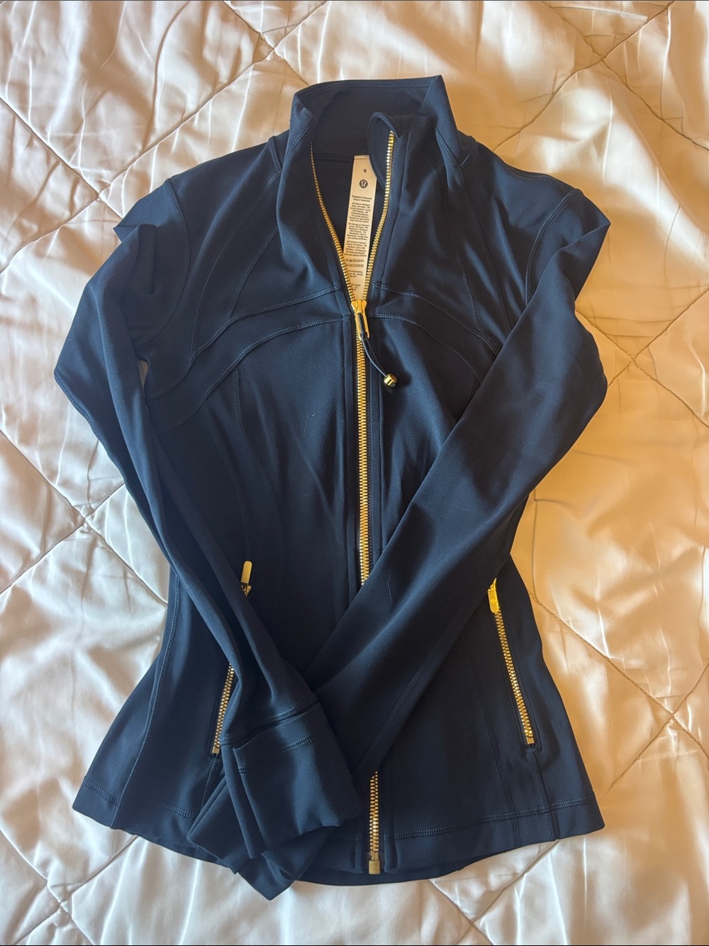 lululemon athletica Navy Zip-Front Jacket with Gold Zippers
